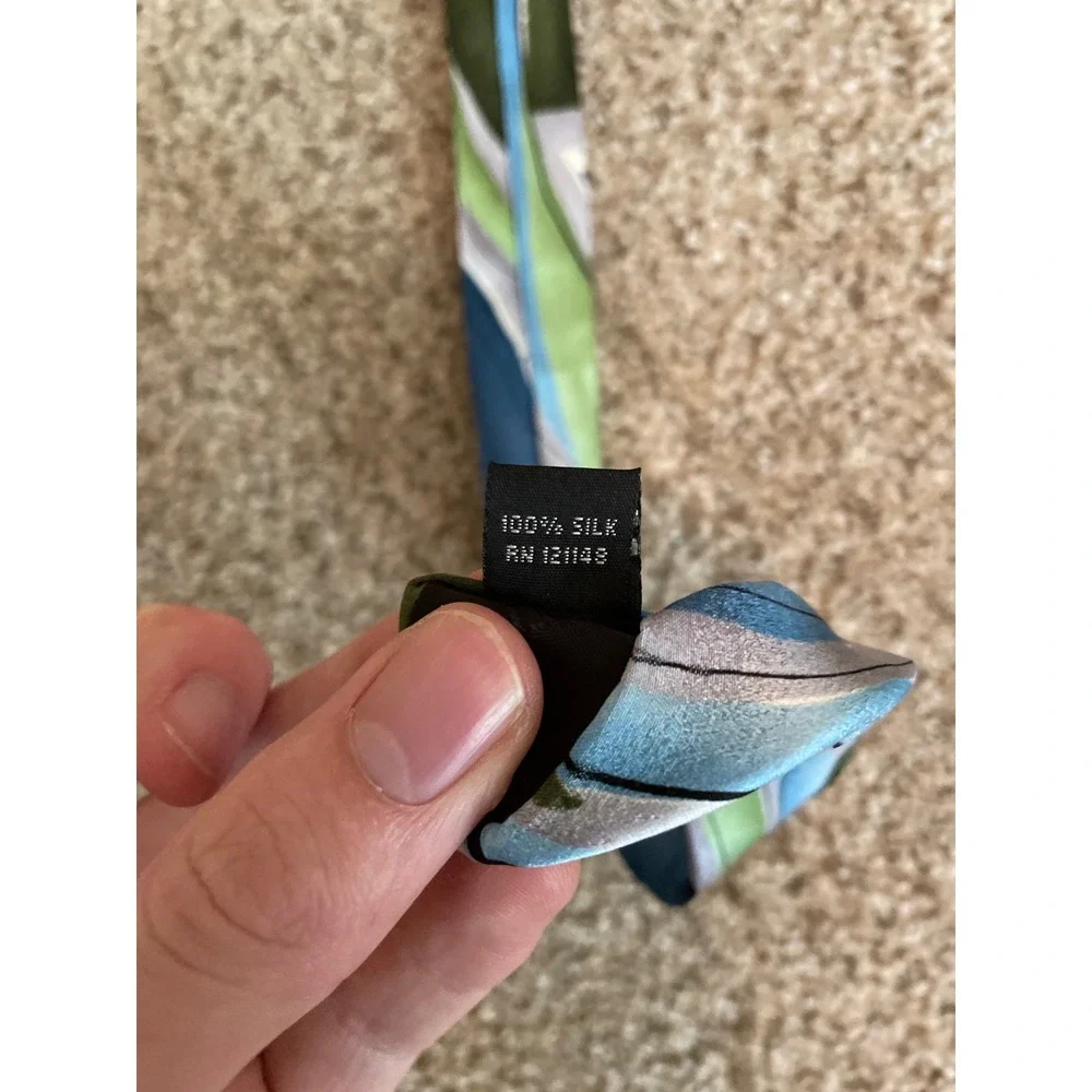 J. Garcia Mens Necktie One Size Green Blue Abstract Silk Collection Fifty-Three